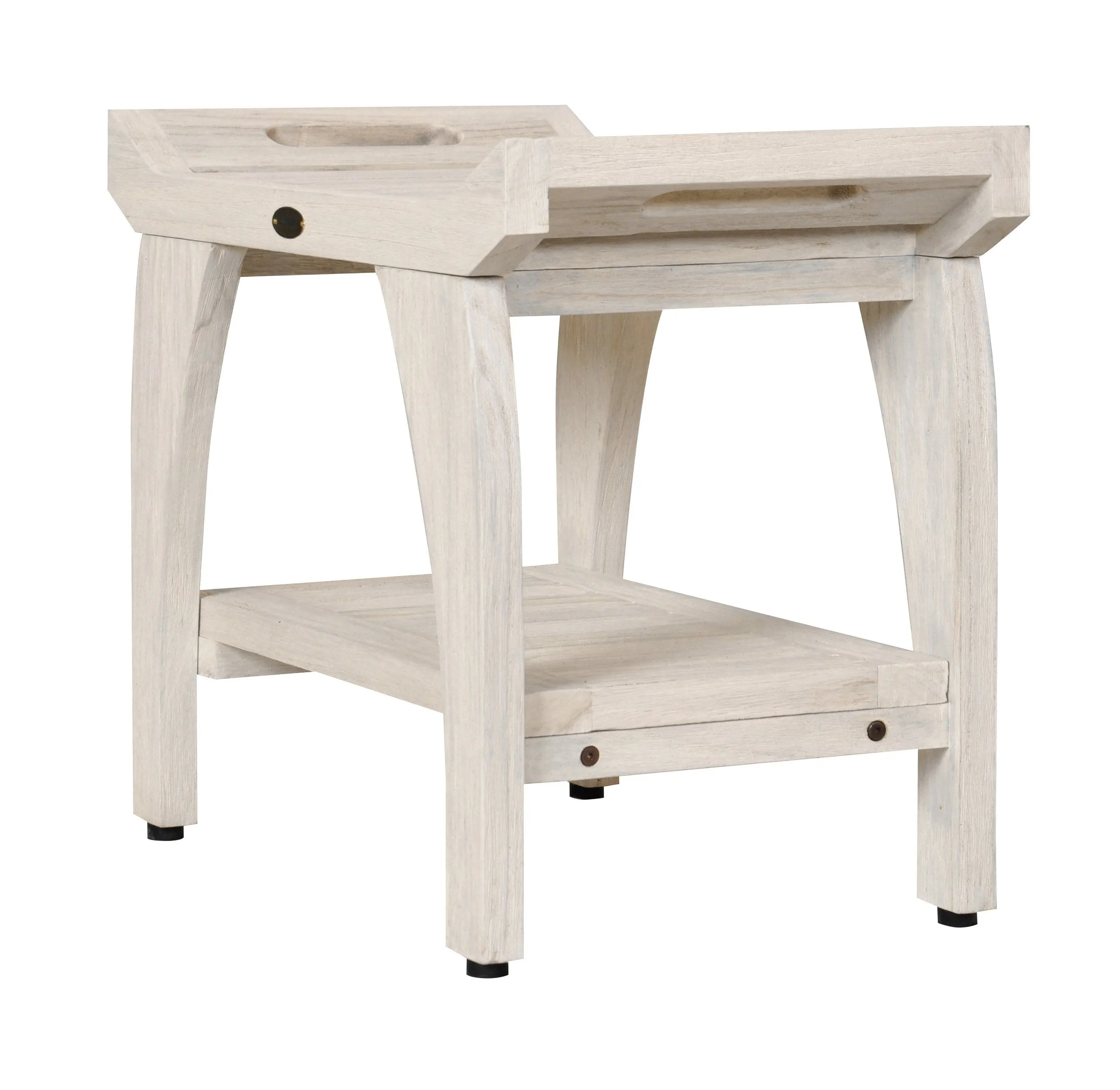 EcoDecor Coastal Vogue White Wash Satori 18" Eastern Style Teak Shower Bench with Shelf