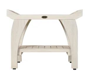 EcoDecor Coastal Vogue White Wash Satori 18" Eastern Style Teak Shower Bench with Shelf