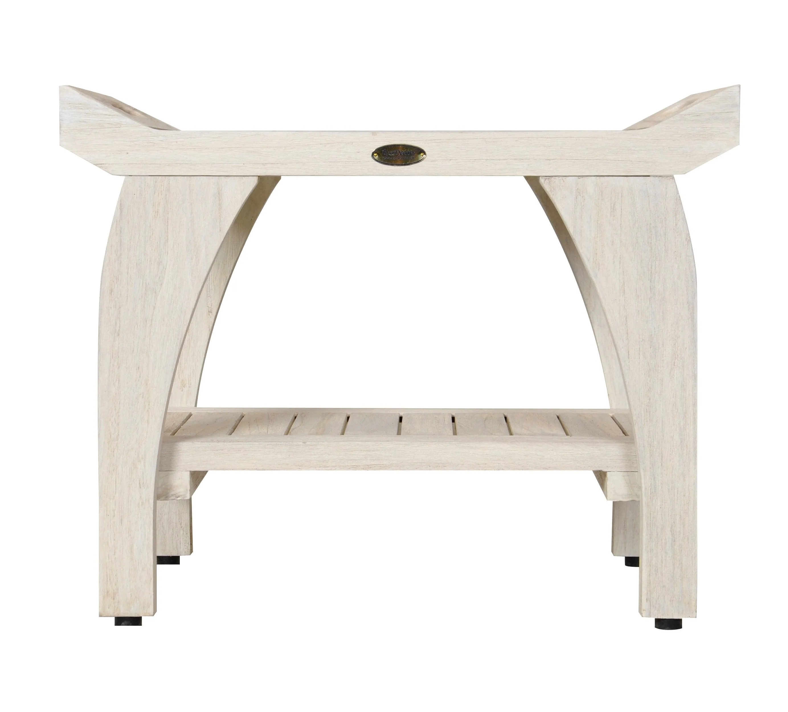 EcoDecor Coastal Vogue White Wash Satori 18" Eastern Style Teak Shower Bench with Shelf