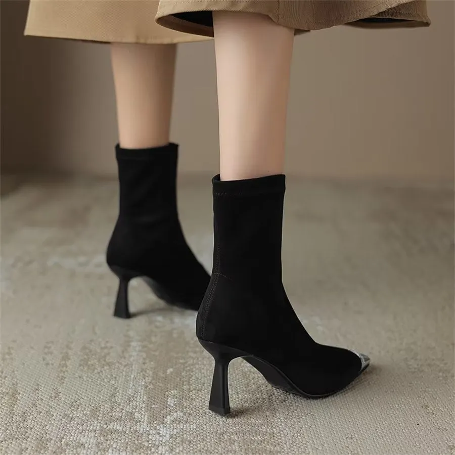 Elegant Cow Leather Pointed Toe Asymmetrical Zipper Boots