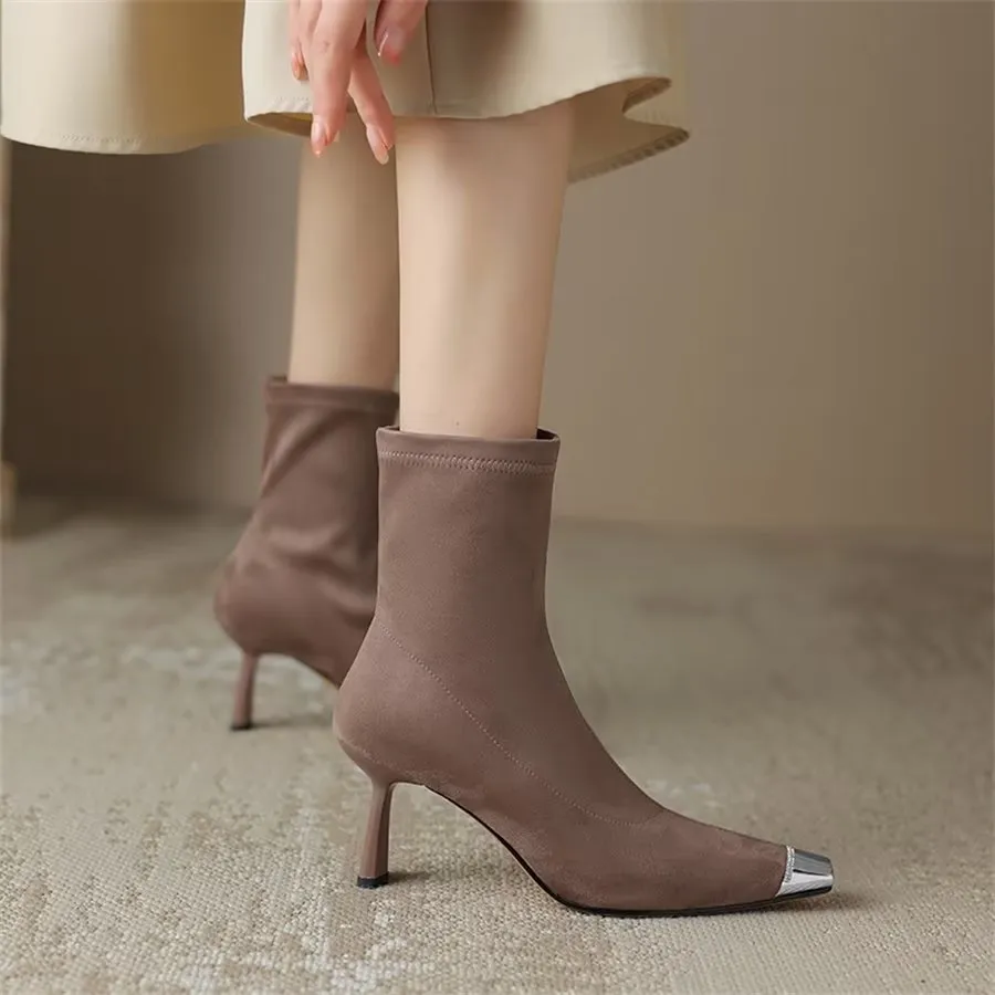 Elegant Cow Leather Pointed Toe Asymmetrical Zipper Boots
