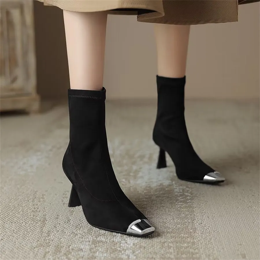 Elegant Cow Leather Pointed Toe Asymmetrical Zipper Boots