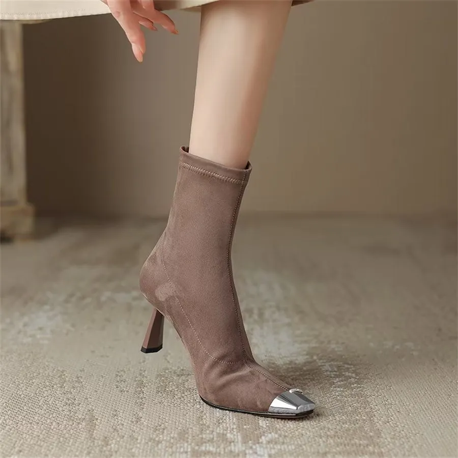 Elegant Cow Leather Pointed Toe Asymmetrical Zipper Boots