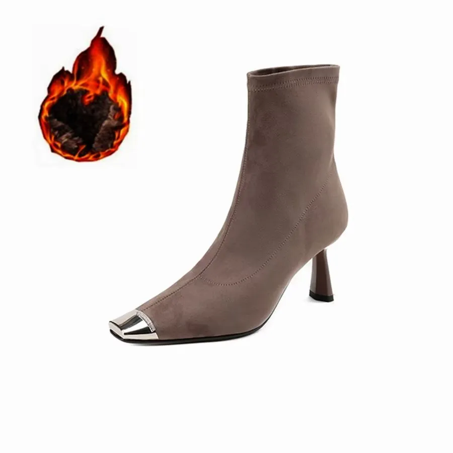 Elegant Cow Leather Pointed Toe Asymmetrical Zipper Boots