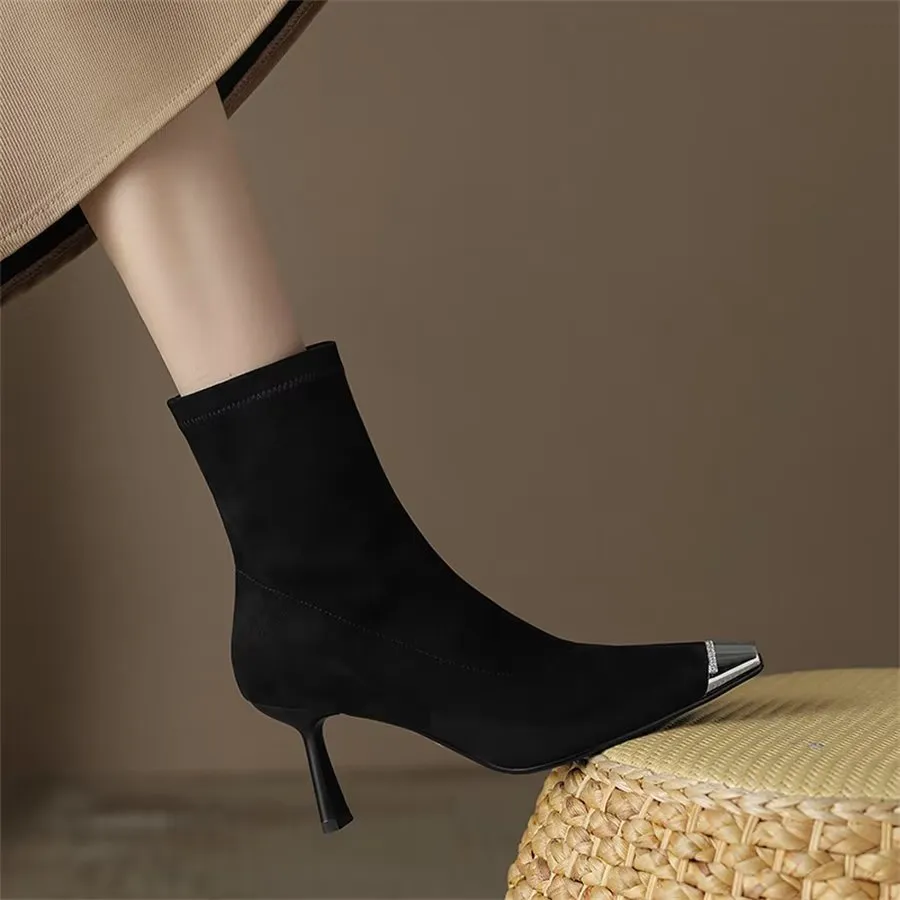 Elegant Cow Leather Pointed Toe Asymmetrical Zipper Boots