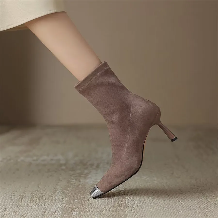 Elegant Cow Leather Pointed Toe Asymmetrical Zipper Boots