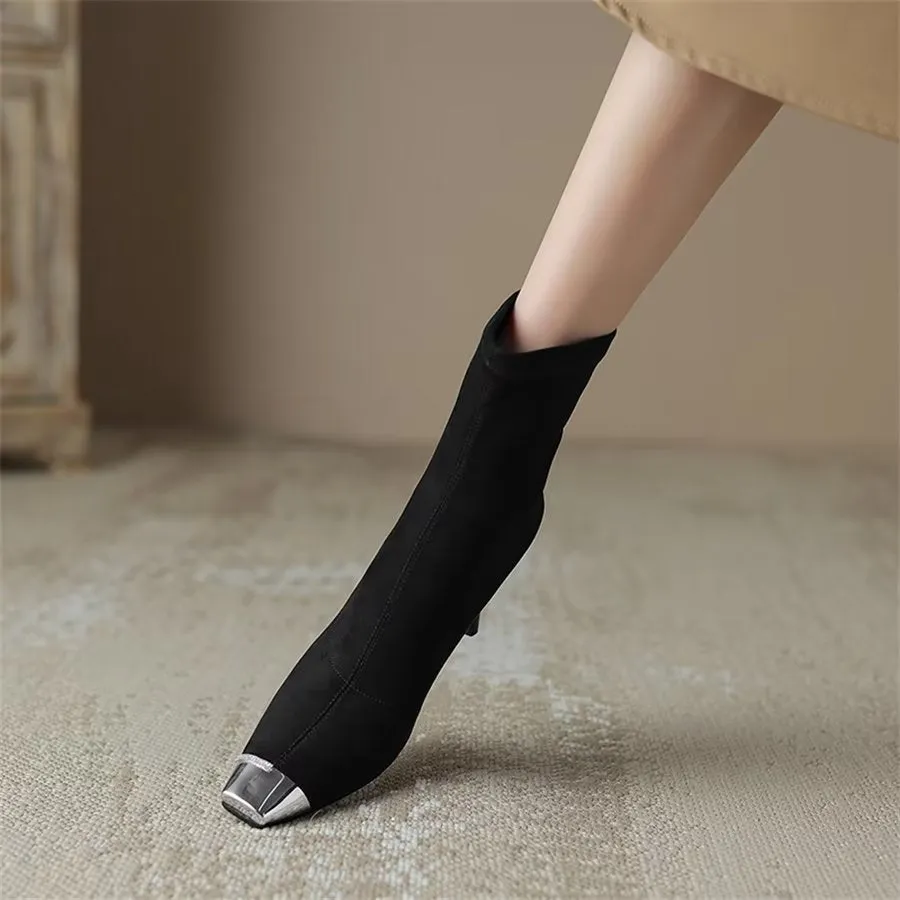 Elegant Cow Leather Pointed Toe Asymmetrical Zipper Boots