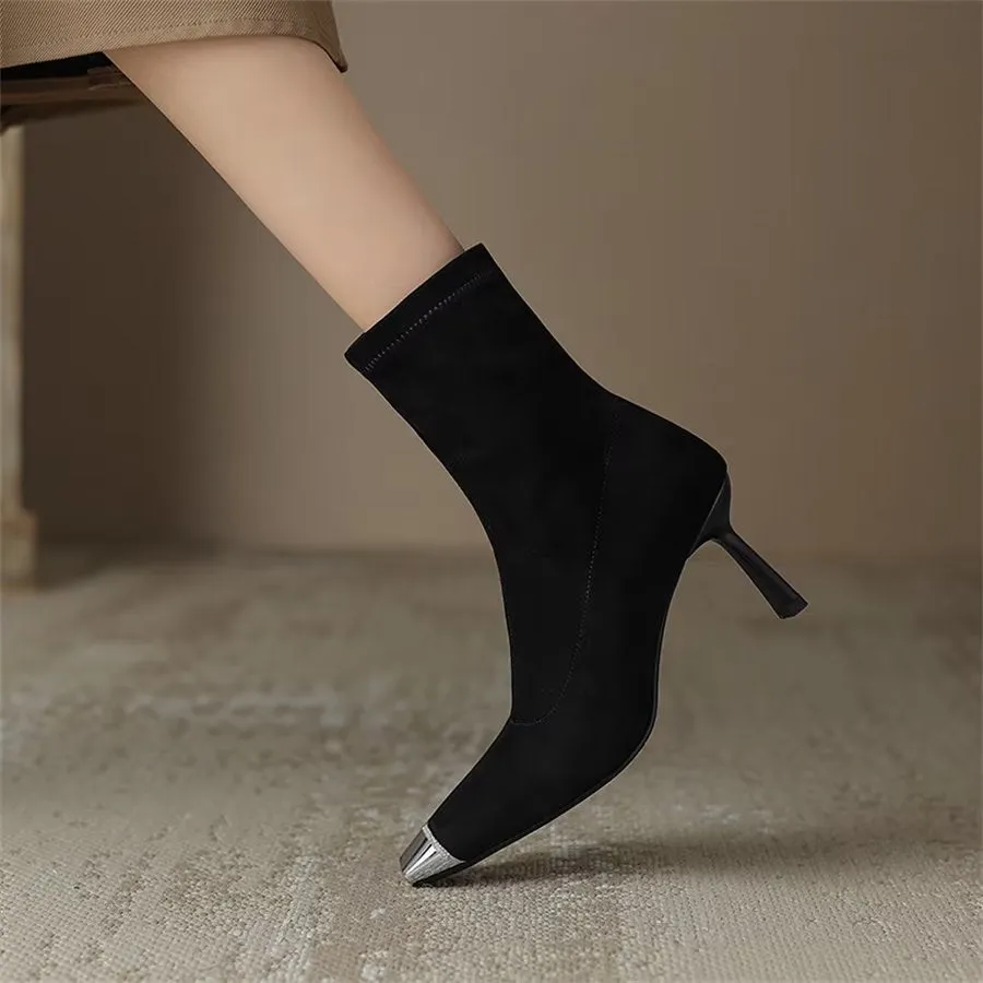 Elegant Cow Leather Pointed Toe Asymmetrical Zipper Boots