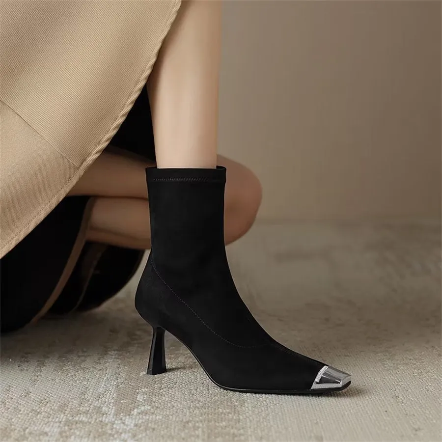 Elegant Cow Leather Pointed Toe Asymmetrical Zipper Boots