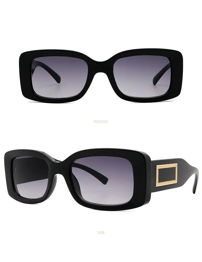Elegant Women's Classic Black Retro Fashion Medium Square Sunglasses