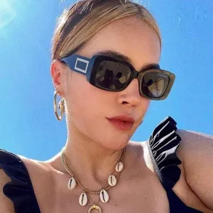 Elegant Women's Classic Black Retro Fashion Medium Square Sunglasses