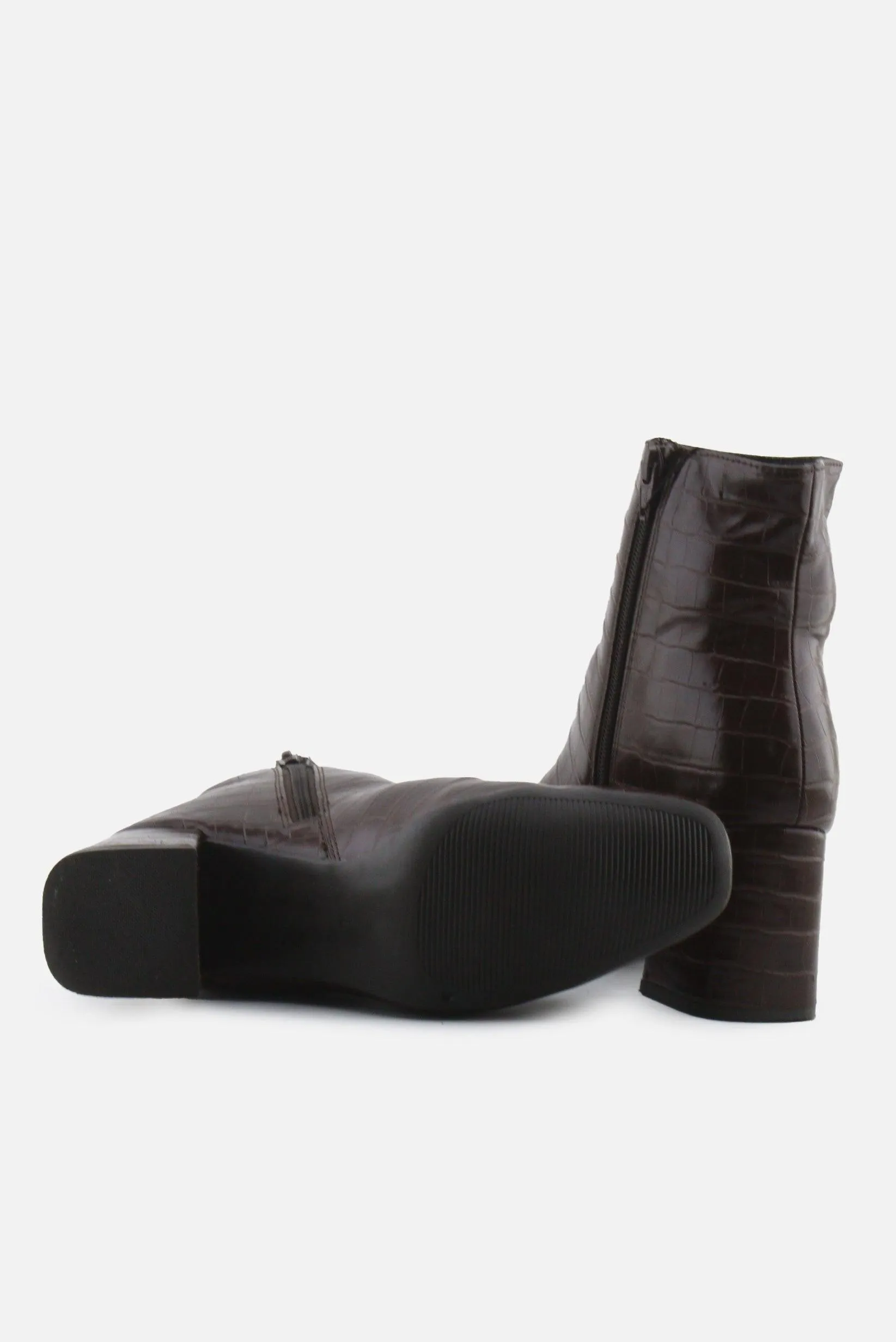 European Brand Zipper Block Ankle Boots | 100% Synthetic Leather