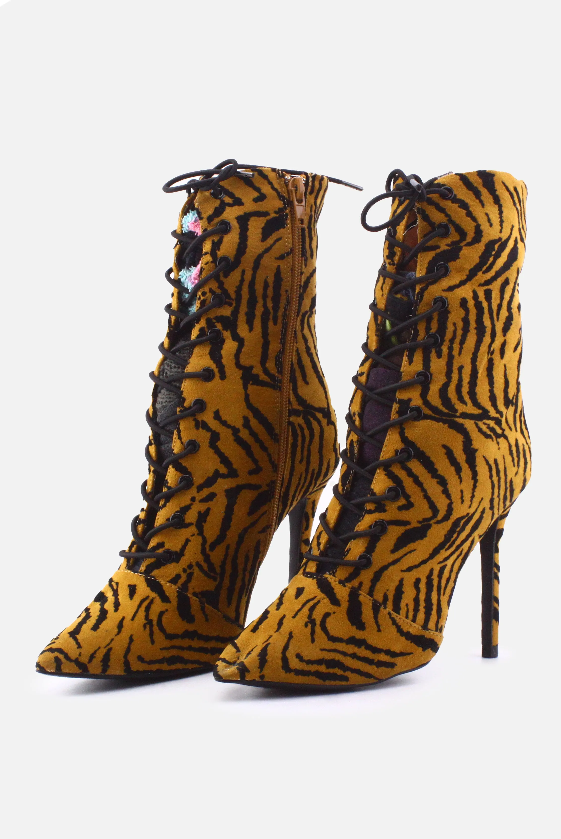 European Brand Zipper Laces Stilettos Heels Ankle Boots | Textile