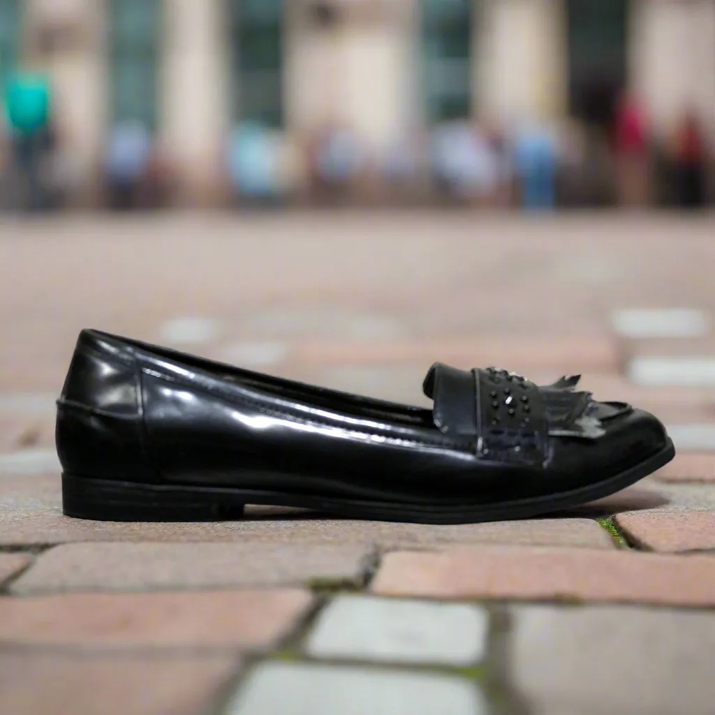 F&F Tesco Black Patent Leather Motionflex Loafers Size UK 5 / EU 38 / US 7