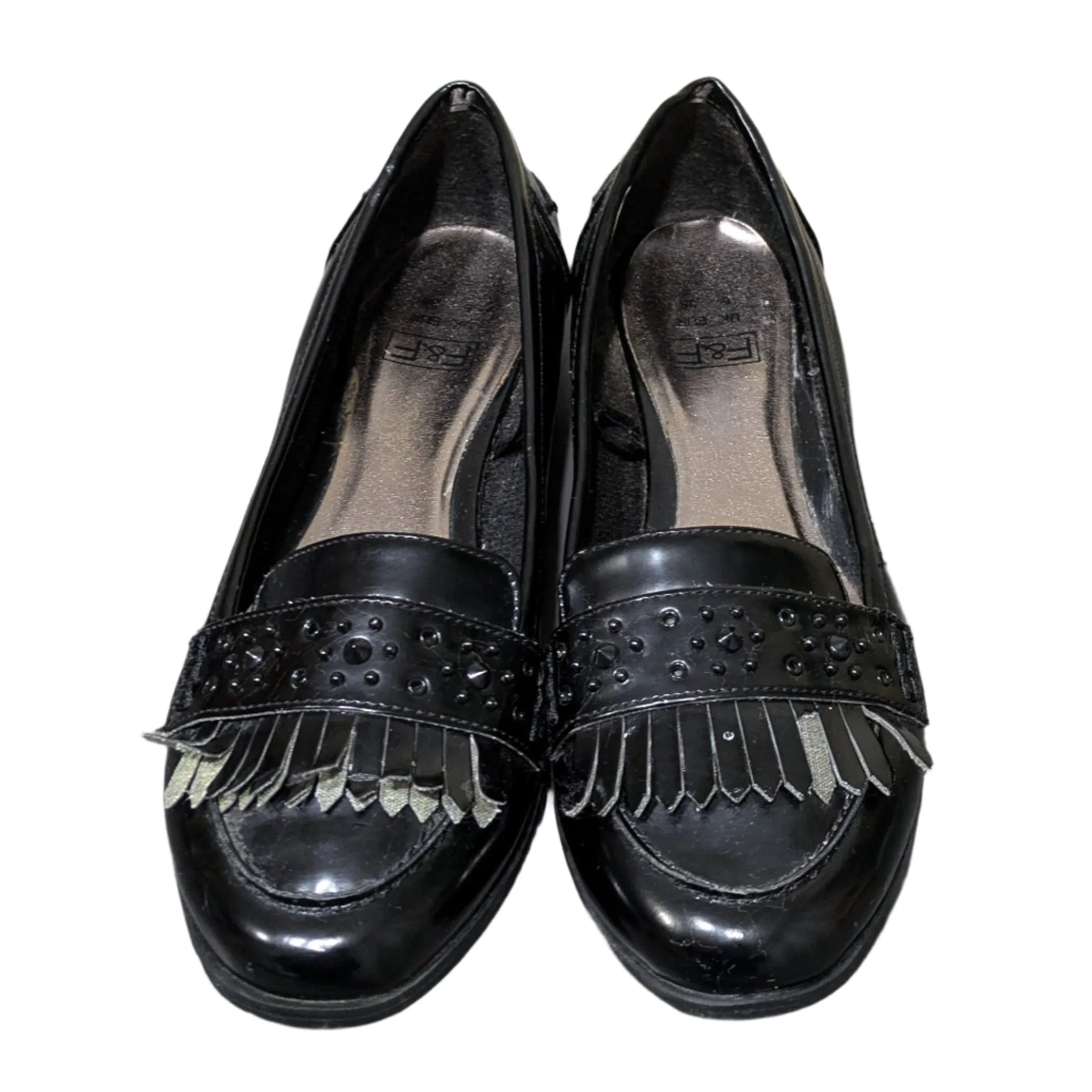 F&F Tesco Black Patent Leather Motionflex Loafers Size UK 5 / EU 38 / US 7