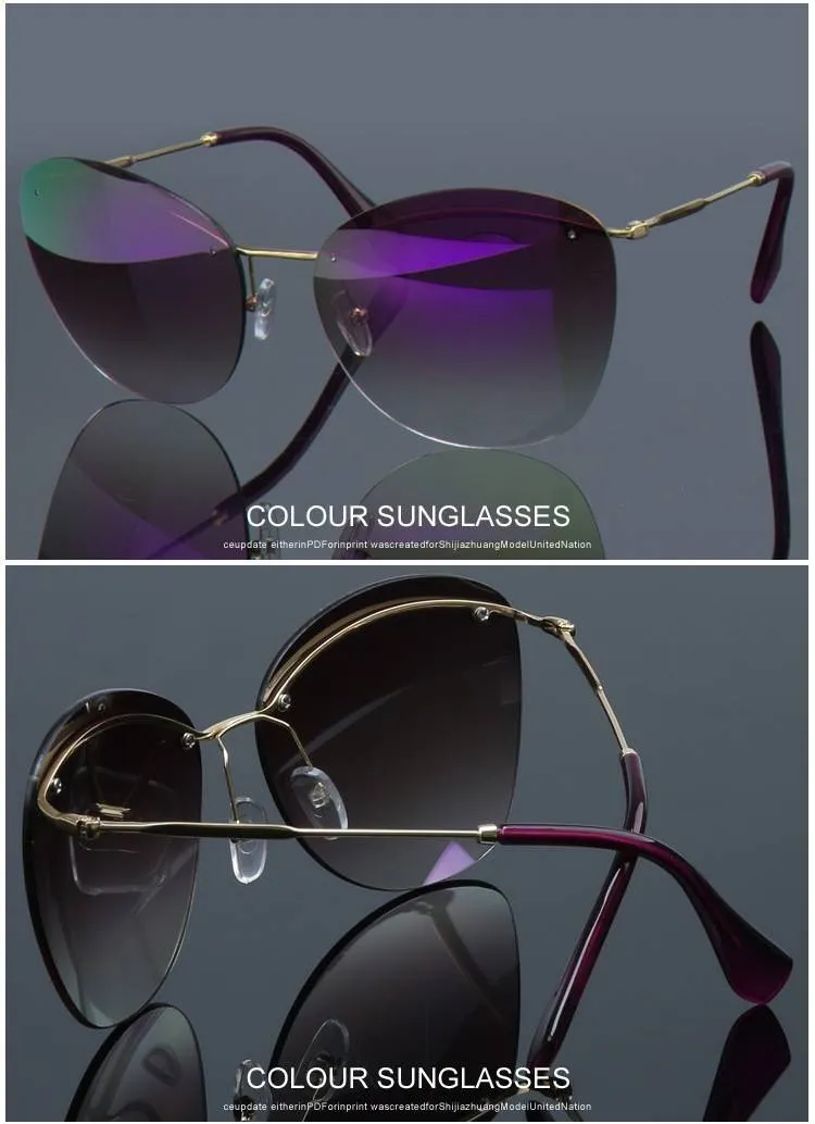 Fashion Vintage Rimless Designer Sunglasses with Coating for Women