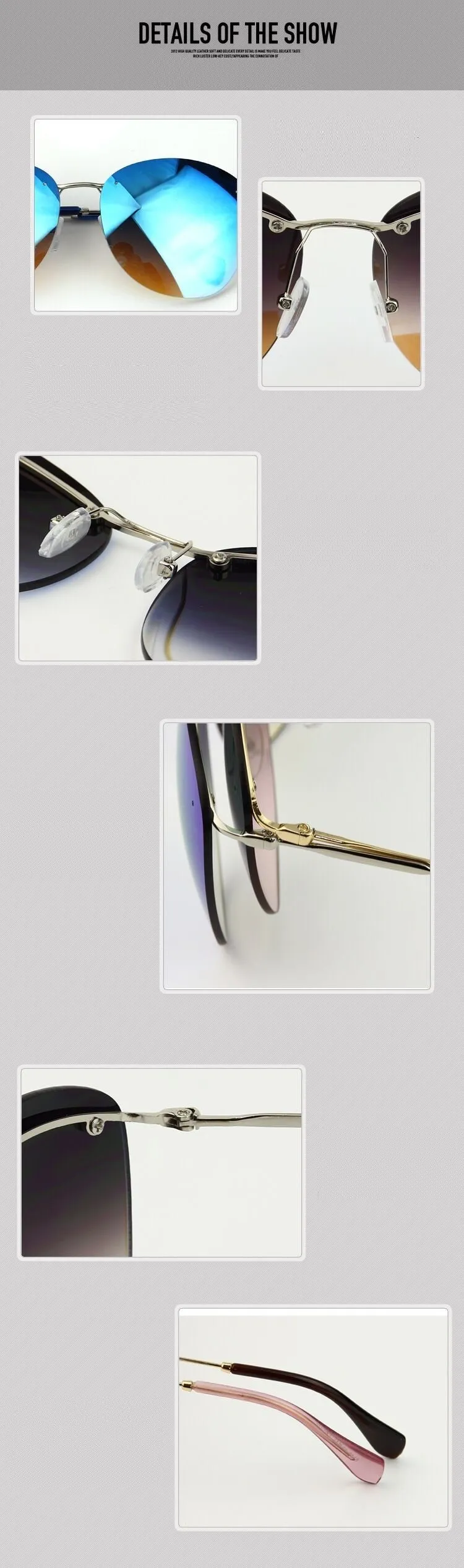 Fashion Vintage Rimless Designer Sunglasses with Coating for Women