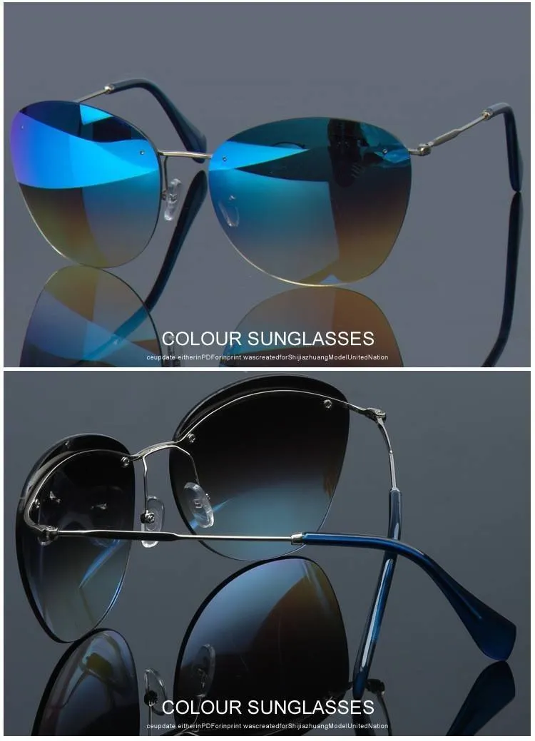 Fashion Vintage Rimless Designer Sunglasses with Coating for Women