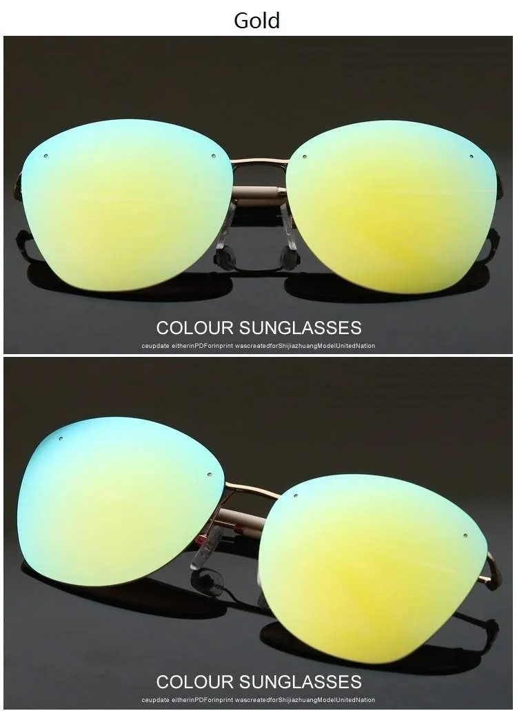 Fashion Vintage Rimless Designer Sunglasses with Coating for Women