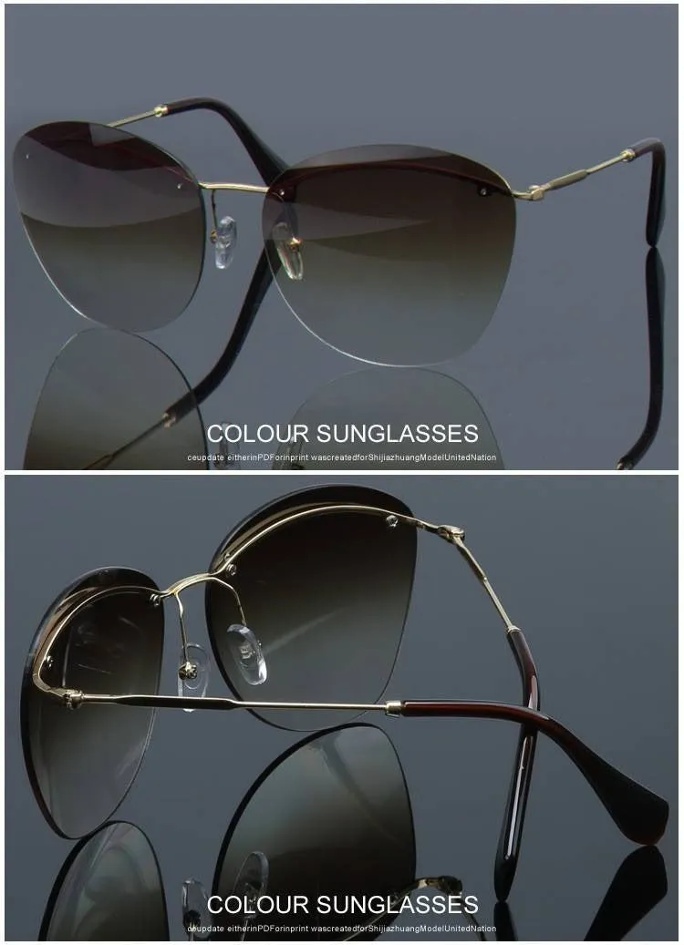 Fashion Vintage Rimless Designer Sunglasses with Coating for Women