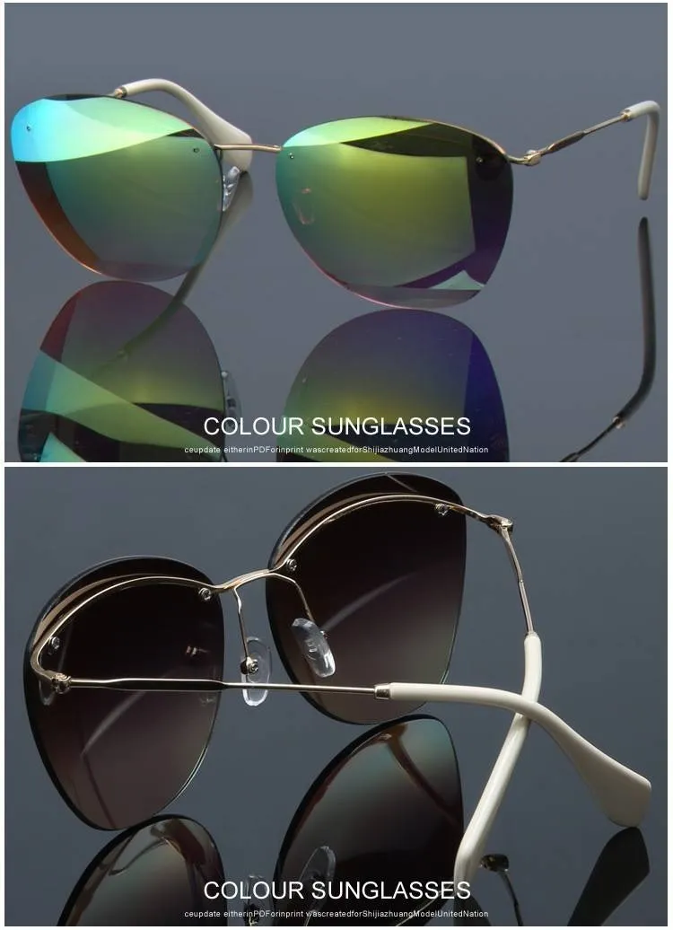 Fashion Vintage Rimless Designer Sunglasses with Coating for Women