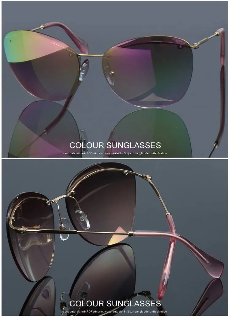 Fashion Vintage Rimless Designer Sunglasses with Coating for Women