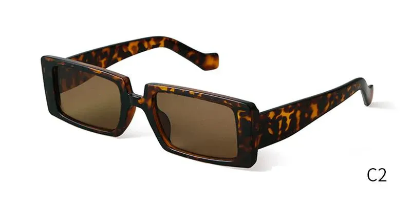 Female Trendy Black Rectangle Thick Frame Fashion Sunglasses
