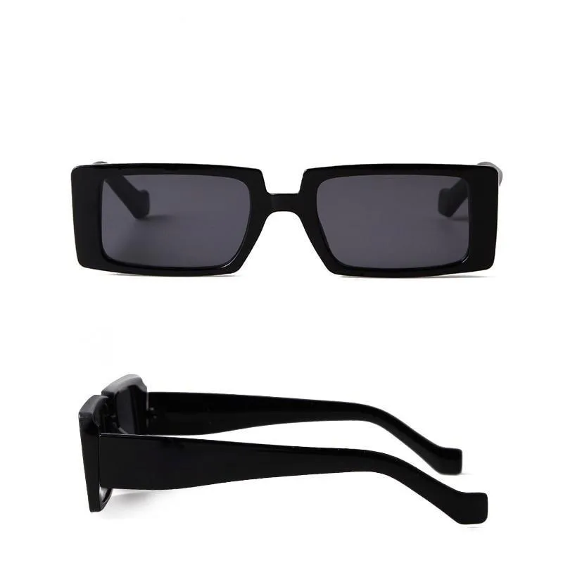 Female Trendy Black Rectangle Thick Frame Fashion Sunglasses