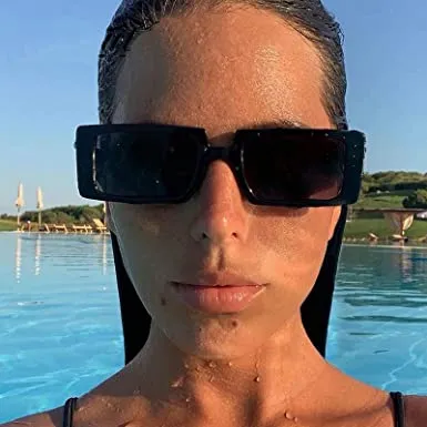 Female Trendy Black Rectangle Thick Frame Fashion Sunglasses