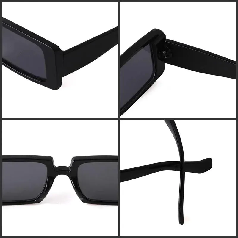Female Trendy Black Rectangle Thick Frame Fashion Sunglasses