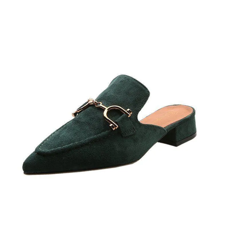Finn Chain Pointed Toe Mule Spring Pointed-Toe Semi-Slippers Women's Chunky Heel