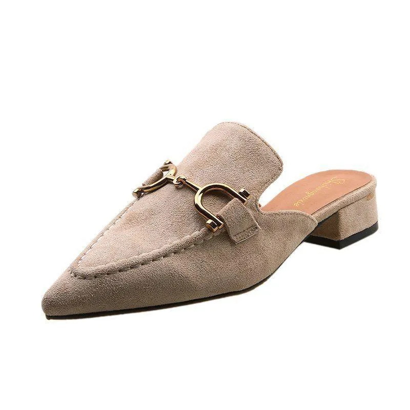 Finn Chain Pointed Toe Mule Spring Pointed-Toe Semi-Slippers Women's Chunky Heel