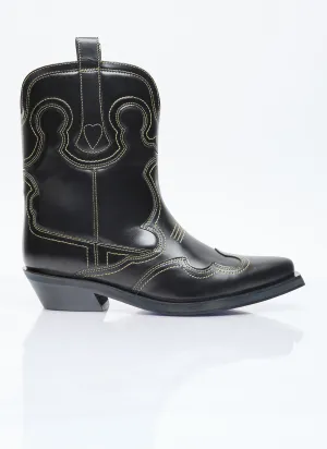 GANNI Embroidered Western Ankle Boots