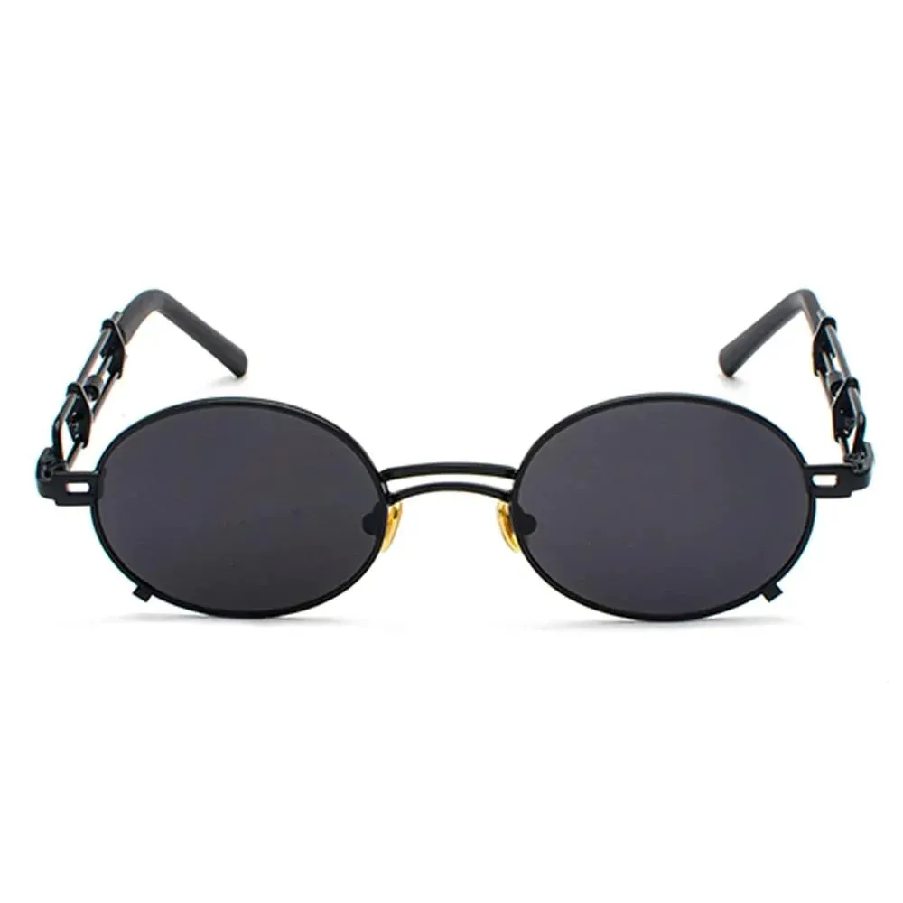 Gold Black Retro Steampunk Unisex Round Vintage Metal Frame Oval Sunglasses