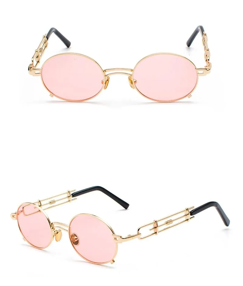 Gold Black Retro Steampunk Unisex Round Vintage Metal Frame Oval Sunglasses
