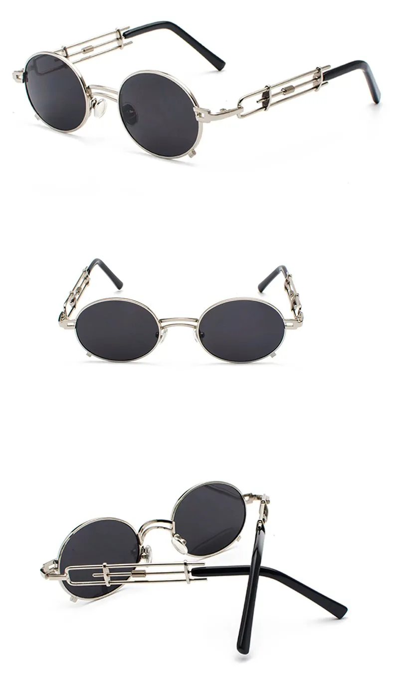 Gold Black Retro Steampunk Unisex Round Vintage Metal Frame Oval Sunglasses