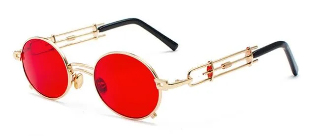 Gold Black Retro Steampunk Unisex Round Vintage Metal Frame Oval Sunglasses