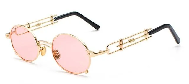 Gold Black Retro Steampunk Unisex Round Vintage Metal Frame Oval Sunglasses