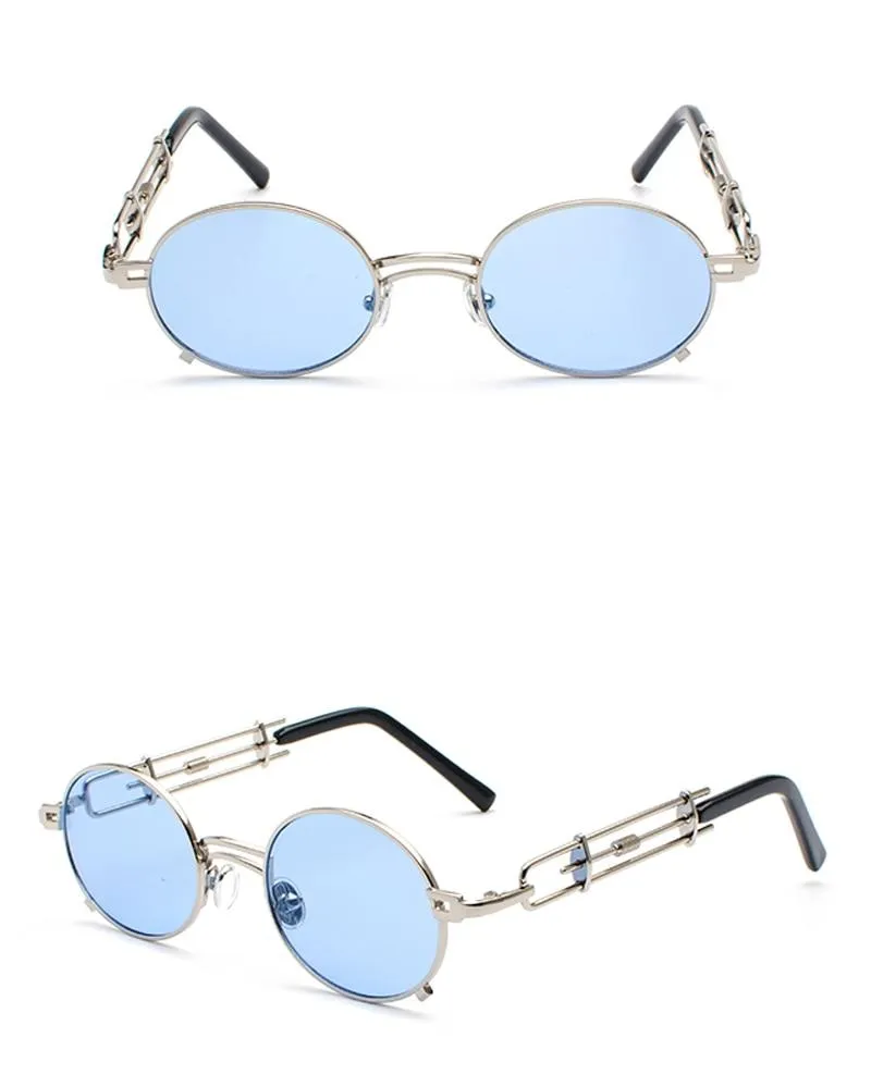 Gold Black Retro Steampunk Unisex Round Vintage Metal Frame Oval Sunglasses