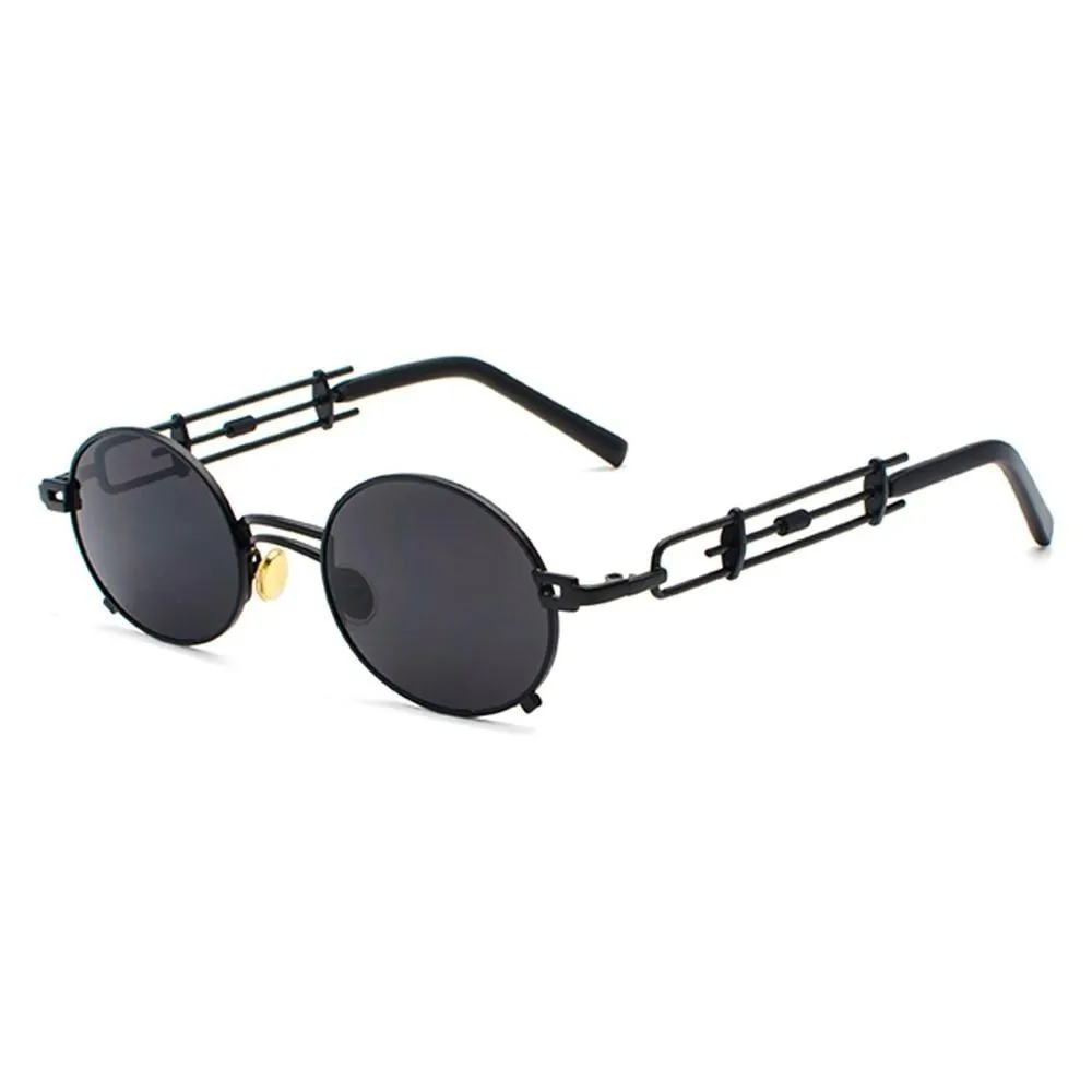 Gold Black Retro Steampunk Unisex Round Vintage Metal Frame Oval Sunglasses