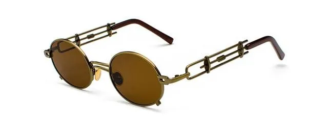 Gold Black Retro Steampunk Unisex Round Vintage Metal Frame Oval Sunglasses