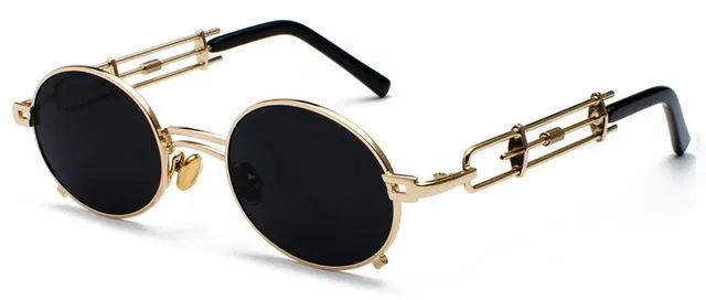 Gold Black Retro Steampunk Unisex Round Vintage Metal Frame Oval Sunglasses