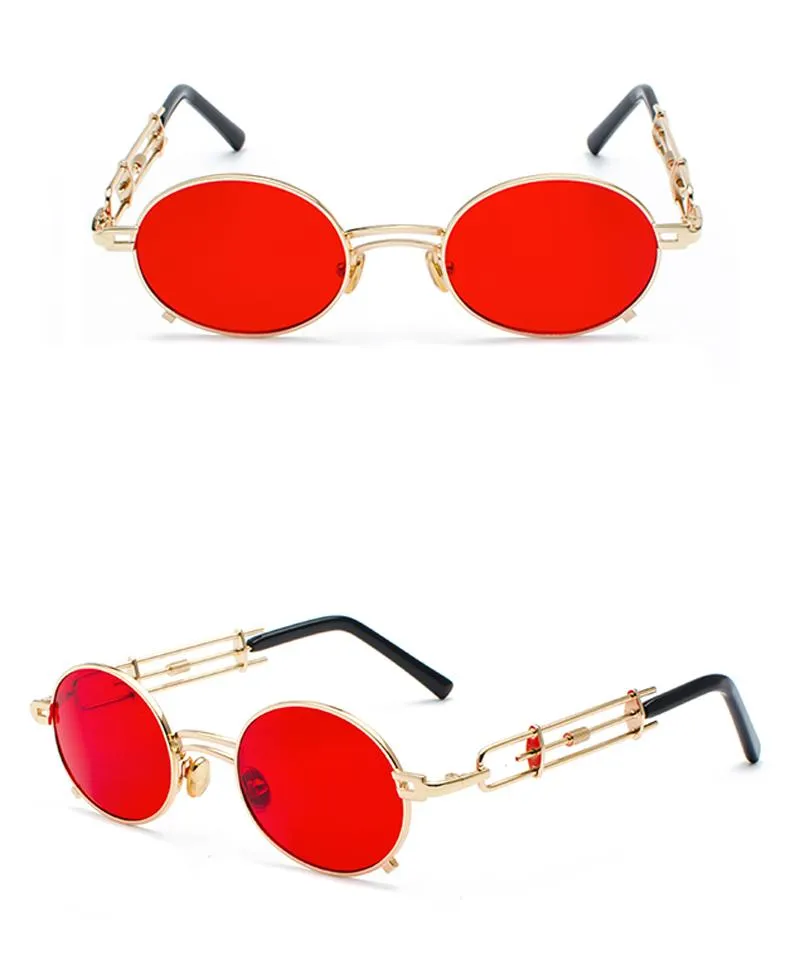Gold Black Retro Steampunk Unisex Round Vintage Metal Frame Oval Sunglasses