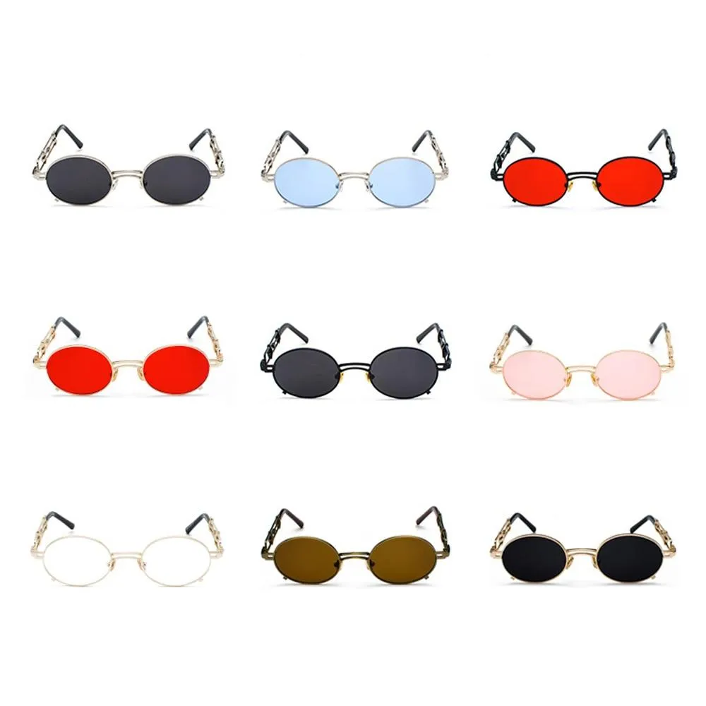 Gold Black Retro Steampunk Unisex Round Vintage Metal Frame Oval Sunglasses