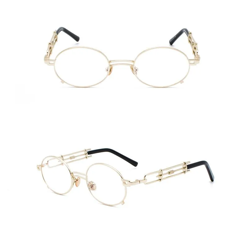 Gold Black Retro Steampunk Unisex Round Vintage Metal Frame Oval Sunglasses