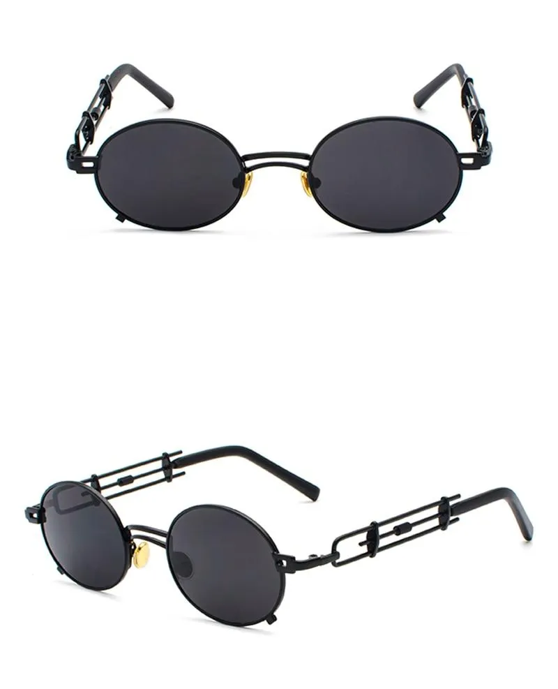 Gold Black Retro Steampunk Unisex Round Vintage Metal Frame Oval Sunglasses
