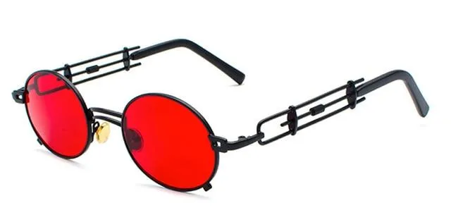 Gold Black Retro Steampunk Unisex Round Vintage Metal Frame Oval Sunglasses