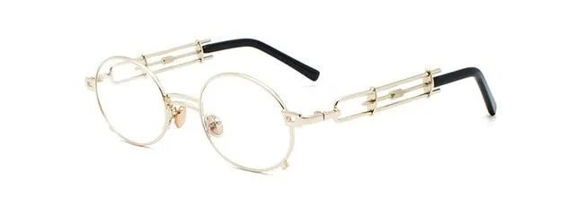 Gold Black Retro Steampunk Unisex Round Vintage Metal Frame Oval Sunglasses