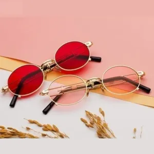 Gold Black Retro Steampunk Unisex Round Vintage Metal Frame Oval Sunglasses
