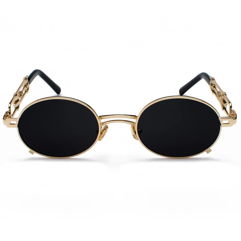 Gold Black Retro Steampunk Unisex Round Vintage Metal Frame Oval Sunglasses